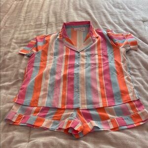 Tommy Bahama Women’s Multicolor Striped Button Down Shirt & Shorts Pajama Set